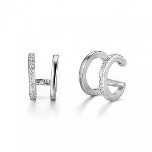 Minimalist 925 silver U-shaped double ear cuff with cubic zirconia and polished bands