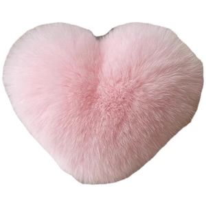 Cute pink plush heart-shaped hair scrunchie with soft faux fur texture on white background