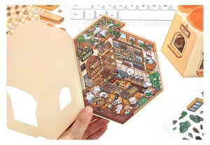 Detail of 3D bakery themed PET scene stickers with warm illustration for DIY scrapbooking