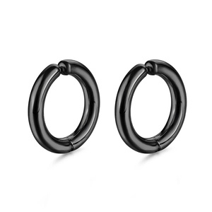 Pair of minimalist black titanium steel clip-on hoop earrings for non-pierced ears