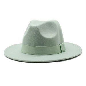Fedora Hat Woolen Felt Wide Flat Brim Vintage Jazz Style Grosgrain Ribbon Band Unisex Autumn Winter Accessory