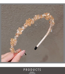 Detail view of handcrafted champagne crystal beads on an elegant baroque headband style