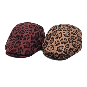 Vintage leopard print suede beret hats in burgundy and camel tones for women