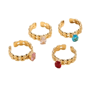 Bagues minimalistes en acier inoxydable doré avec zircons ovales colorés
