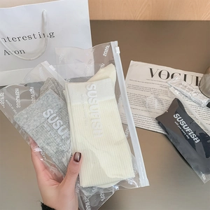 White and grey ribbed cotton calf socks for women with vintage balletcore style
