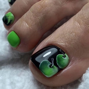 Faux Ongles Pieds Motif Pomme Verte Brillant Imprimé Marbre Couverture Complète Pour Femmes Été