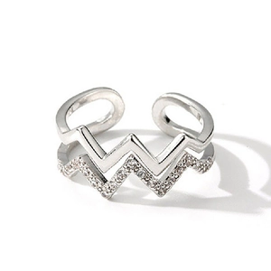 Double-layered minimalist silver open ring with sparkling cubic zirconia accents
