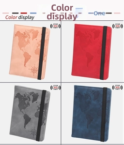 Detailed color display of RFID blocking passport covers in pink, red, gray and blue