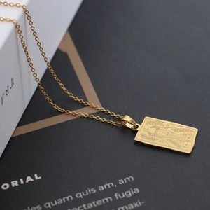 Golden Taurus zodiac irregular square pendant necklace in minimalist stainless steel