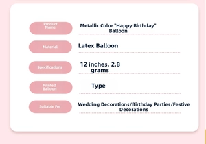 Detail of 12 inch metallic chrome latex balloon with Happy Birthday print decoration
