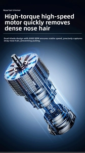 Macro view of high-speed 8000 RPM motor and dual-blade system for efficient trimming