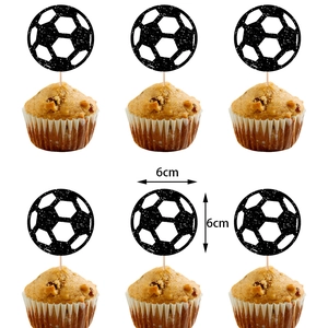 Lot de 6 décorations de cupcake football pailletées de 6cm pour fêtes d'anniversaire