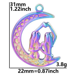 Iridescent stainless steel moon and sisters pendant with dimensions 31mm by 22mm