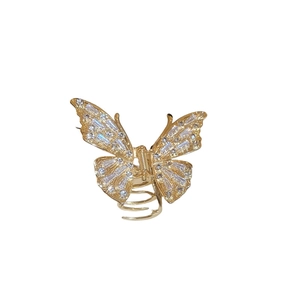 Elegant gold metal butterfly hair claw clip with sparkling rhinestones for women