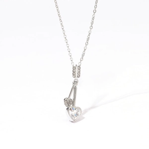 Elegant silver heart necklace with sparkling clear crystal pendant and pave-set accents