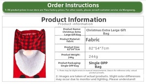 Détails du grand sac cadeau de Noël avec motif à carreaux rouges et barbe de gnome
