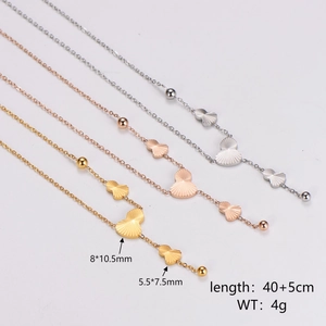 Stainless Steel Heart Butterfly Pendant Necklace For Women Simple Plated Link Chain Jewelry