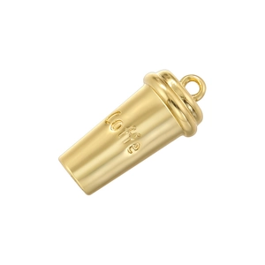 Close-up of a gold-plated miniature coffee cup charm with Coffee engraving details