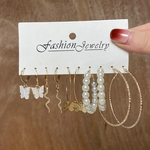 Alloy Butterfly Snake Hoop And Stud Earrings With Artificial Pearls Acrylic Resin Stainless Steel Earring Post Women Boho