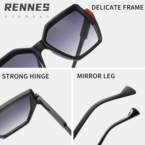 Black hexagon oversized sunglasses with gradient purple lenses for outdoor fashion style