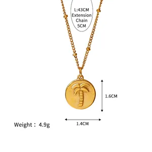 Collana in acciaio inossidabile placcata oro 18K con ciondolo a palma e perline