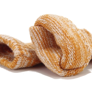 Kids orange and beige knit hat and scarf set with thick warm fleece lining for winter