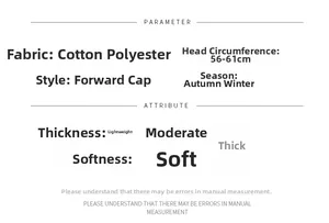 Detailed size chart and material specifications for the winter plaid flat cap