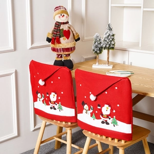 Christmas Chair Cover Non-Woven Fabric Santa Claus Snowman Print Red Hat Design Dining Room Table Holiday Decor Festive