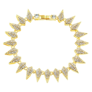 Hip Hop Spiked Pyramid Chain Bracelet Full Rhinestone Zinc Alloy Geometric Men Trendy Punk Streetwear Jewelry