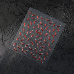 5D geprägte rote Chili-Nagelaufkleber mit 3D-Textur und Metallic-Finish für DIY-Nagelkunst