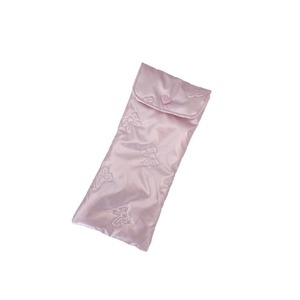 Pink PU leather sunglasses pouch with bow pattern and heart button closure for women