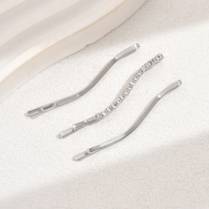 Set di tre fermagli per capelli argentati a forma di S con strass in cristallo