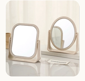Detail of eco-friendly wheat straw tabletop mirrors in rectangular and oval shapes