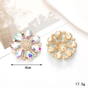 Floral crystal shoe charms and rhinestone alloy brooch with rainbow AB stones in gold