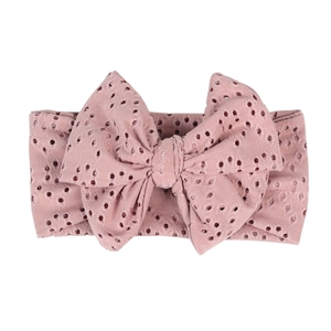 Breathable hollow knit baby headband with large bowknot in dusty pink solid color