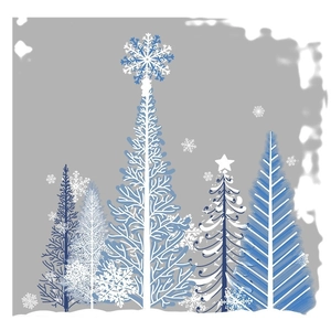 Adesivi natalizi con alberi e fiocchi di neve blu per decorazione festiva di vetri e muri