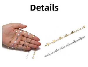 Detail of 9mm stainless steel star link chains in gold and silver for jewelry making