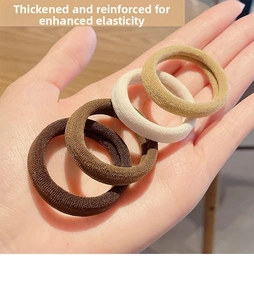 Close-up of thick high-elastic hair ties in earth-toned nylon seamless weave