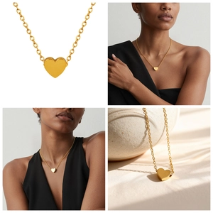 Collage of heart pendant necklace showing gold finish details and lifestyle model shots