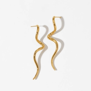 Elegant 316 stainless steel wavy spiral gold earrings with modern curved line design