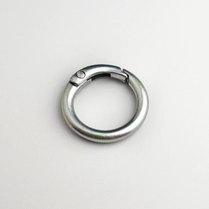 Detailed view of silver polished alloy spring ring buckle for DIY accessory connections