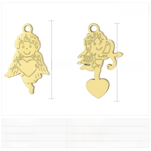 Detailed size chart for stainless steel cupid pendants with dimensions and weight specs