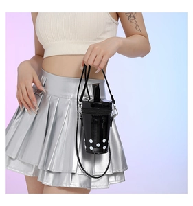 Creative black bubble tea pearl milk tea cup crossbody bag with laser finish for women