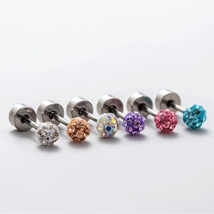 Titanium steel stud earrings set with colorful 3-6mm rhinestone balls for women
