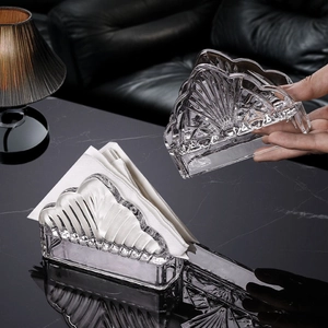 Minimalist shell-shaped crystal glass napkin holder for elegant home and dining table decor