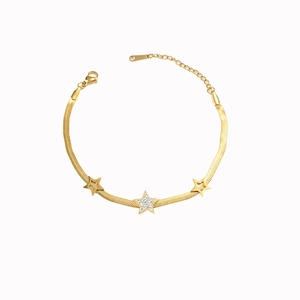 Elegant gold titanium steel star bracelet with sparkling zircon on snake chain