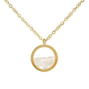 18K gold stainless steel necklace with clear heart zircon pendant on white background