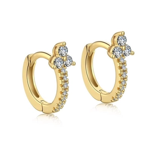Detailed view of gold S925 sterling silver geometric flower earrings with zircon micro-pave