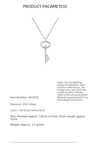 Detail showing 925 sterling silver key pendant dimensions of 12mm by 31mm