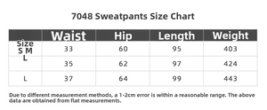 Tableau des tailles détaillé pour pantalons de sport amples à taille haute, tailles S, M, L
